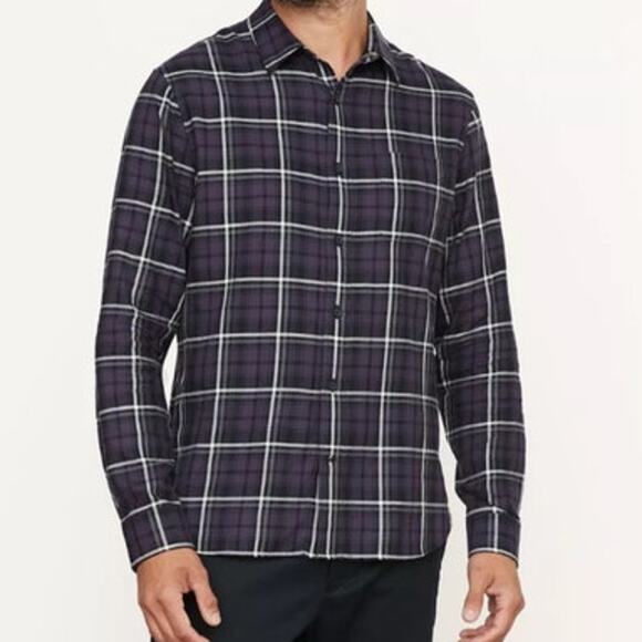 Vince Men's Classic Button Up Shirt Navy Red Plaid Size M Layering Preppy Fall - Picture 1 of 10